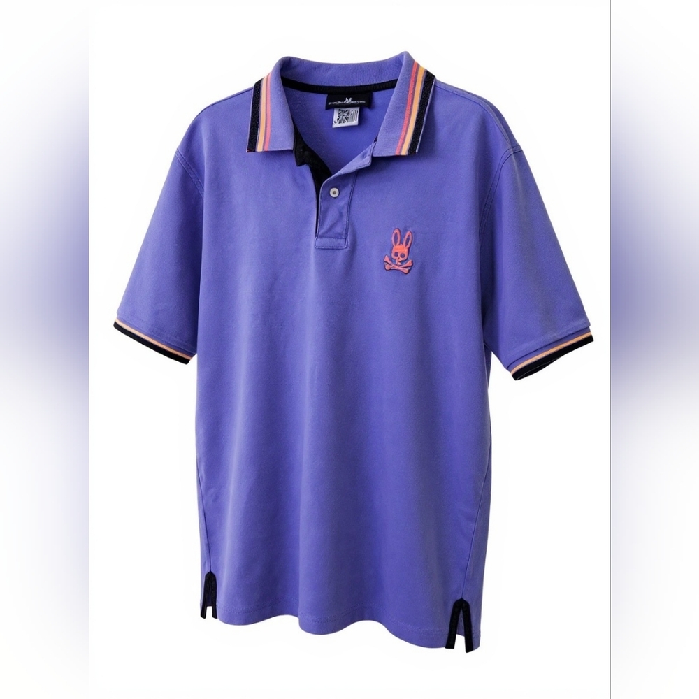 Psycho Bunny Purple Polo with Pink Logo and Multicolor Trim, price is firm